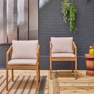 Sweeek Silla de jard&iacute;n de madera de acacia, set de 2, beige