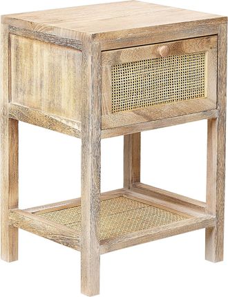 Beliani Beliani - Mesa De Noche De Madera Clara 35 X 29 Cm 1 Caj&oacute;n Frontal Rat&aacute;n Boho Esto