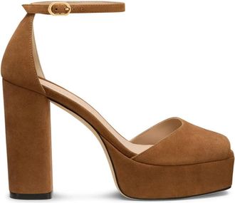Stuart Weitzman Sabrina Ankelband Platform - Dames - Sandalen met hakken - Bruin - 39 1/2 EU - Su&egrave;de - Schoenen