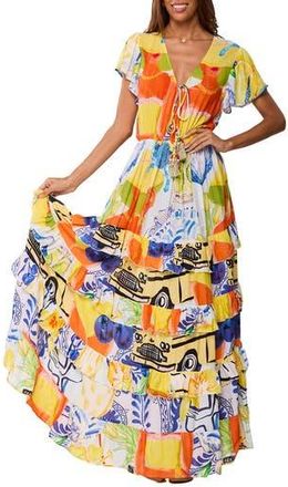 Ranee&rsquo;s Tie Front Print Maxi Dress in Yellow at Nordstrom Rack, Size Large/x-Large