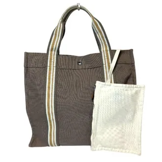 Herm&egrave;s Etain Gray Brown Canvas Handbag Tote Bag (Pre-Owned)