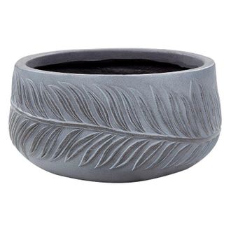 Beliani Beliani - Maceta Exterior Motivo Hoja Redonda Piedra Fibra Arcilla 25x25x14 Cm Gris Ftero