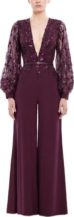 Saiid Kobeisy Crepe Beaded Jumpsuit