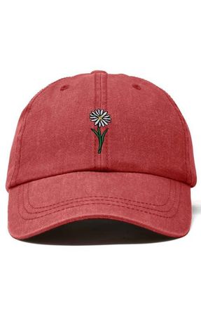 Dalix Daisy Embroidered Everyday Hat in Washed Red at Nordstrom