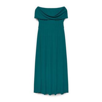 Fiorella Rubino Lange Chill Jurk Met Off-Shoulder Halslijn Van Jersey - Dames - Avondkleed - Groen - XS - Polyester - Kleedjes
