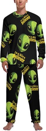 Generic Aliens Believer Mens Pyjama Sets Long Sleeve Crewneck Tops & Sleepwear Pants Loungewear Outfits