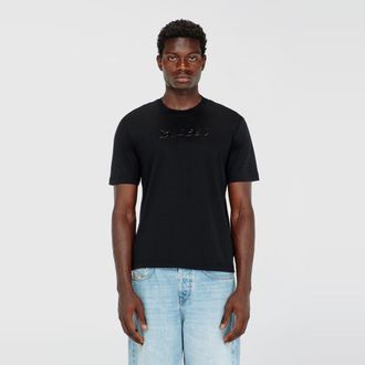 Diesel Mercerised cotton T-shirt with tonal logo - T-Shirts - Man - Black
