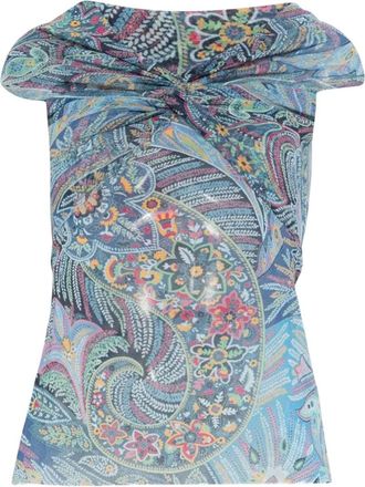 Etro Blue Paisley Off Shoulder Top