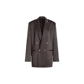 Alberta Ferretti Shiny Satin Double-breasted Jacket - female - Alberta Ferretti - Blazers - Gray - XL - Jackets