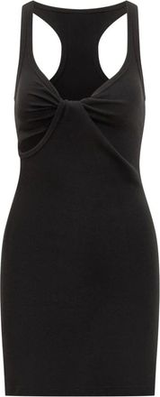 Courrèges Kleedjes, Dames, Zwart, M, Jurk van geribbelde stof met gevlochten bandjes