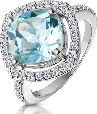 The Diamond Store 5.40ct Blue Topaz and Diamond Asteria Statement Ring in 18KW Gold