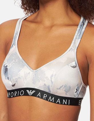 Emporio Armani Womens Visibility Padded Bralette, Birds / Powder Pink Print - White - Size: XS