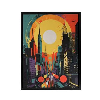 Artery8 Wall Street New York Cityscape Sunrise Framed Canvas Wall Art Print | Size: W24 x H32