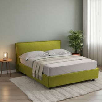 Dmora Cama Doble Bubbio, Cama Desenfundable, Con Almacenamiento Made In Italy, Tama&ntilde;o De Colch&oacute;n 160x200 Cm, Verde