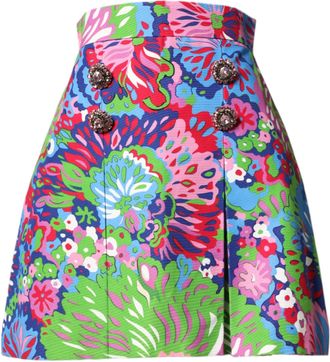 Dolce & Gabbana Multicolor Floral Buttoned High Waist Mini Womens Shorts