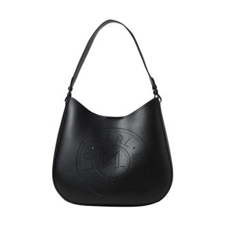 Karl Lagerfeld Tassen, Dames, Zwart, ONE Size, Geperforeerde leren schoudertas