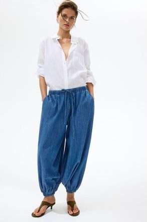 H&M Denim Balloon Trousers in Denim Blue at Nordstrom, Size X-Small