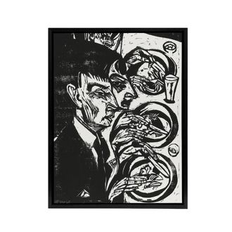 Artery8 Anxious Nervous People at Dinner Kirchner Black Framed Canvas Wall Art | Size: W24 x H32