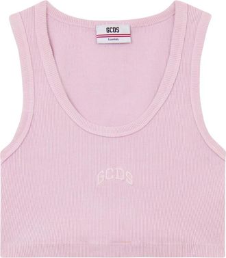 GCDS Mini Top crop a costine con Logo Lounge - Dames - Tops zonder mouwen - Roze - XS - Katoen - Tops