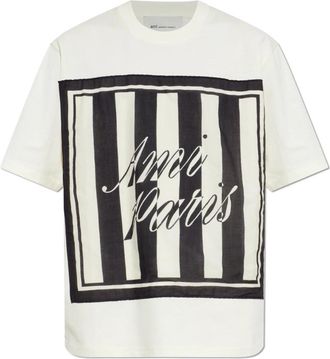 Ami Cr&egrave;me T-shirt met Logo - Heren - T-shirts - Beige - L - Katoen - Tops