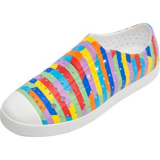 Native Jefferson Printed Slip-On Sneaker in Shell White/Rain Multi Stripe at Nordstrom Rack, Size 3
