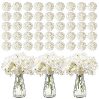OEM Flores Artificiales, 305 Hortensias Artificiales De Seda Blanca De Aspecto Real A Granel, Artificiales Blancas Con Tallos Para Ramos De Boda, Centros 