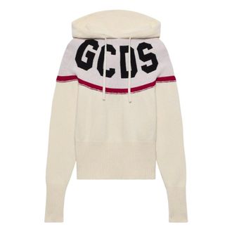 GCDS Gcds, Truien & Vesten, Dames, Wit, XL, Logo Knit Cropped Hoodie