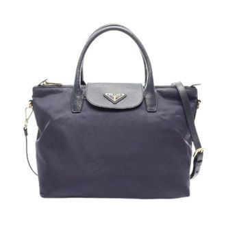 Prada Pre-owned Handbags, female, Blue, Size: ONE SIZE Pre-owned Tessuto Saffiano 2way Handbag