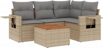 vidaXL Vidaxl - Juego De Sof&aacute;s Jard&iacute;n Con Cojines Beige Mezcla 5 Pzas Rat&aacute;n Pe