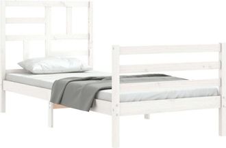 vidaXL Bed Frame with Headboard White Single Solid Wood Vidaxl White