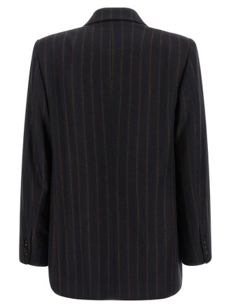 Alberto Biani Pinstripe Wool Flannel Blazer - Navy