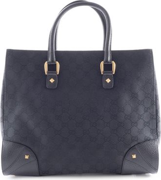 Gucci Gg Canvas Black Gg Canvas Leather Tote Bag (Pre-Owned)