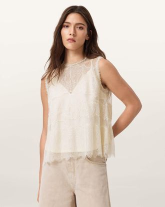 AllSaints Polyester Clara Lace Trim Sleeveless Top, Size: UK 14/US 10