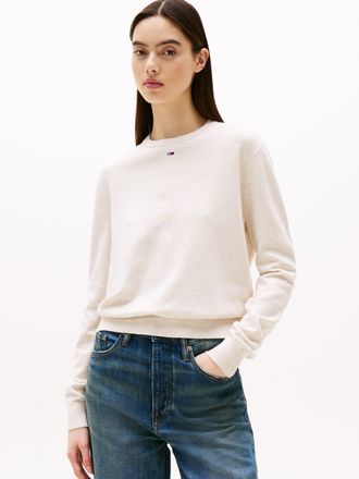 Tommy Jeans Strickpullover TOMMY JEANS TJW ESSENTIAL CREW SWEATER EXT, Damen, Gr. S (36), oatmeal htr, Feinstrick, Obermaterial: 100% Baumwolle, meliert, regular 