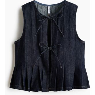 H&M Tie-detail Denim Waistcoat in Dark Denim Blue at Nordstrom, Size Xx-Large