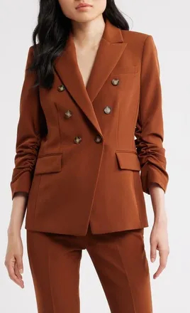 Tahari by ASL Double Breasted Ruched Blazer in Cinnamon at Nordstrom, Size 12