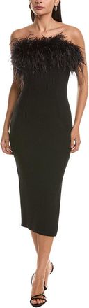 Milly Robena Feather Embellished Ribbed Midi Dress