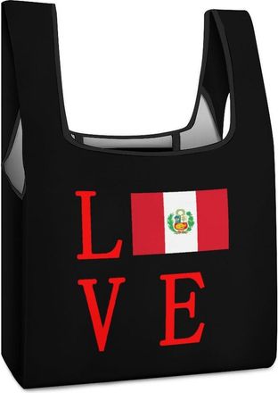 Generic Love Peruvian Flag Reusable Shopping Bags Lightweight Foldable Grocery Bag Polyester Washable Tote Bag