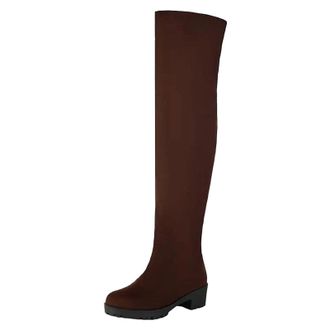 Generic Ladies Fashion Over The Knee Boots Round Toe Medium Chunky Heel Platform With Side Zipper Stylish Thigh High Footwear