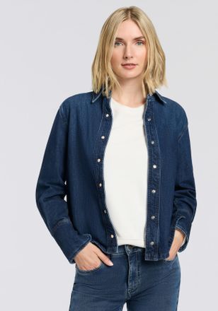 Boss Orange by Hugo Boss Hemdbluse BOSS ORANGE Shirt Premium Damenmode, Damen, Gr. L (40), blau 400, Denim/Jeans, Obermaterial: 90% Baumwolle, 10% Lyocell, unifarben, regular 