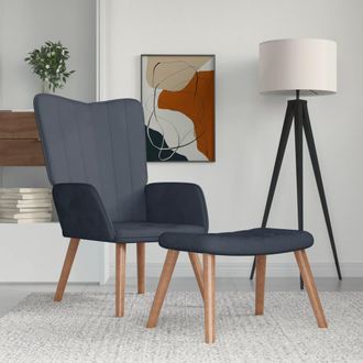 vidaXL Vidaxl - Sill&oacute;n De Relax Con Taburete Terciopelo Gris Oscuro