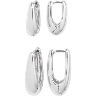 Open Edit Set of 2 Oval Hoop Earrings in Silver at Nordstrom Rack