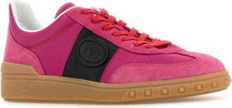 Valentino Garavani Mens Pink Suede And Fabric Upvillage Sneakers Pinkorchidbrlilacneronecoralreda