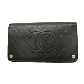 Chanel Black Leather Long Wallet (Bi-Fold) (Pre-Owned)