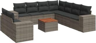 vidaXL Set De Sof&aacute;s De Jard&iacute;n 10 Pzas Con Cojines Rat&aacute;n Sint&eacute;tico Gris Vidaxl