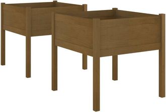 vidaXL Vidaxl - Jardineras 2 uds madera maciza de pino marrón miel 70x70x70 cm