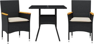 vidaXL Set Comedor Jard&iacute;n 3 Pzas Cojines Rat&aacute;n Sint&eacute;tico Vidrio Negro Vidaxl