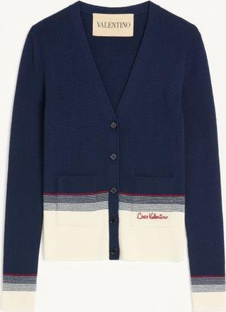 Valentino Cardigan In Lana Donna NAVY/BETULLA XL