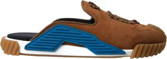 Dolce & Gabbana Brown Suede Crown Logo NS1 Slides Mens Sandals