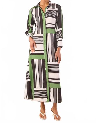 Misa Hermina Midi Dress In Striped Geo Green